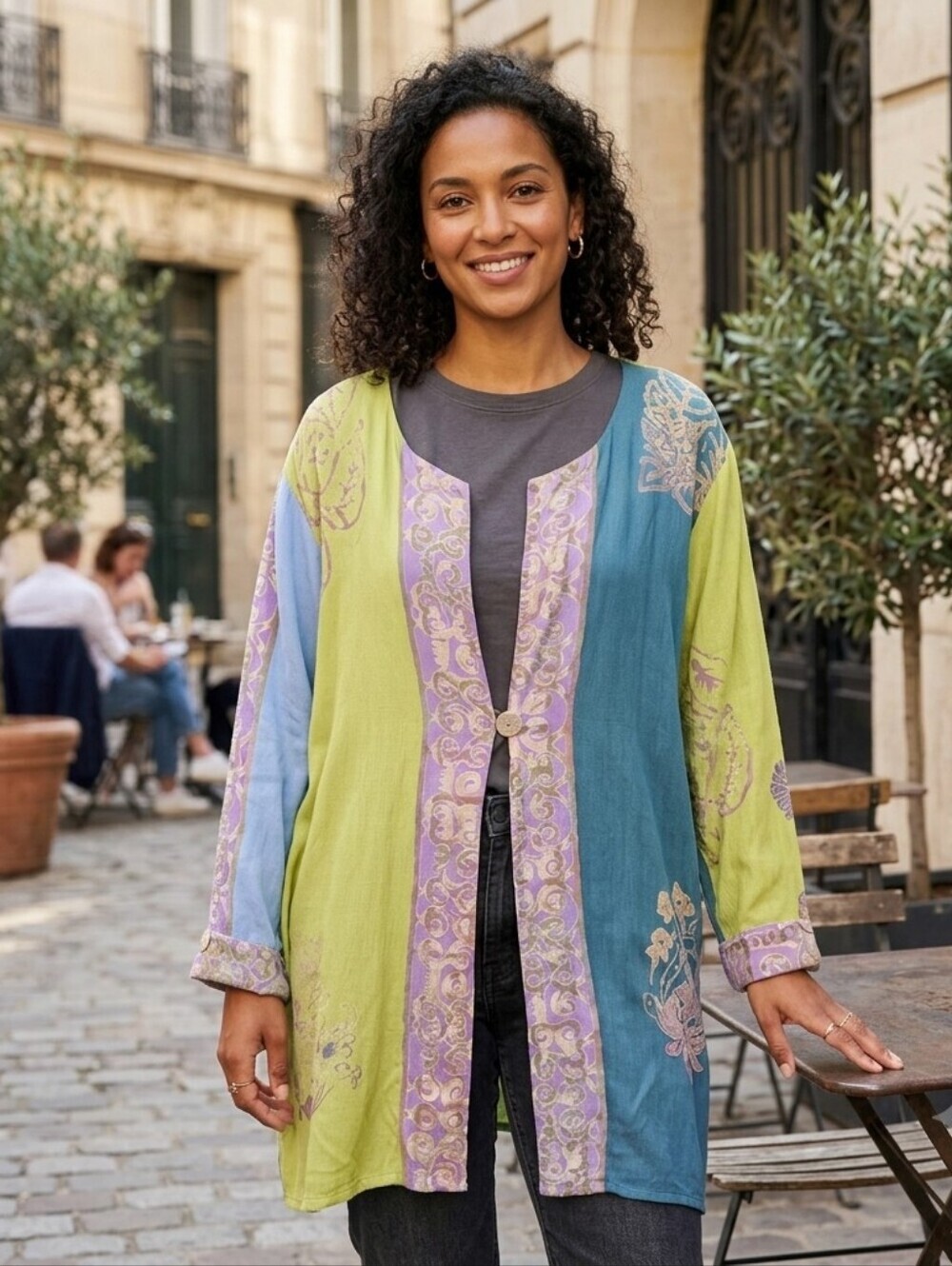 Soft Surroundings 100% Rayon Teal Green Purple Button Blouse Overlay Tunic 2x